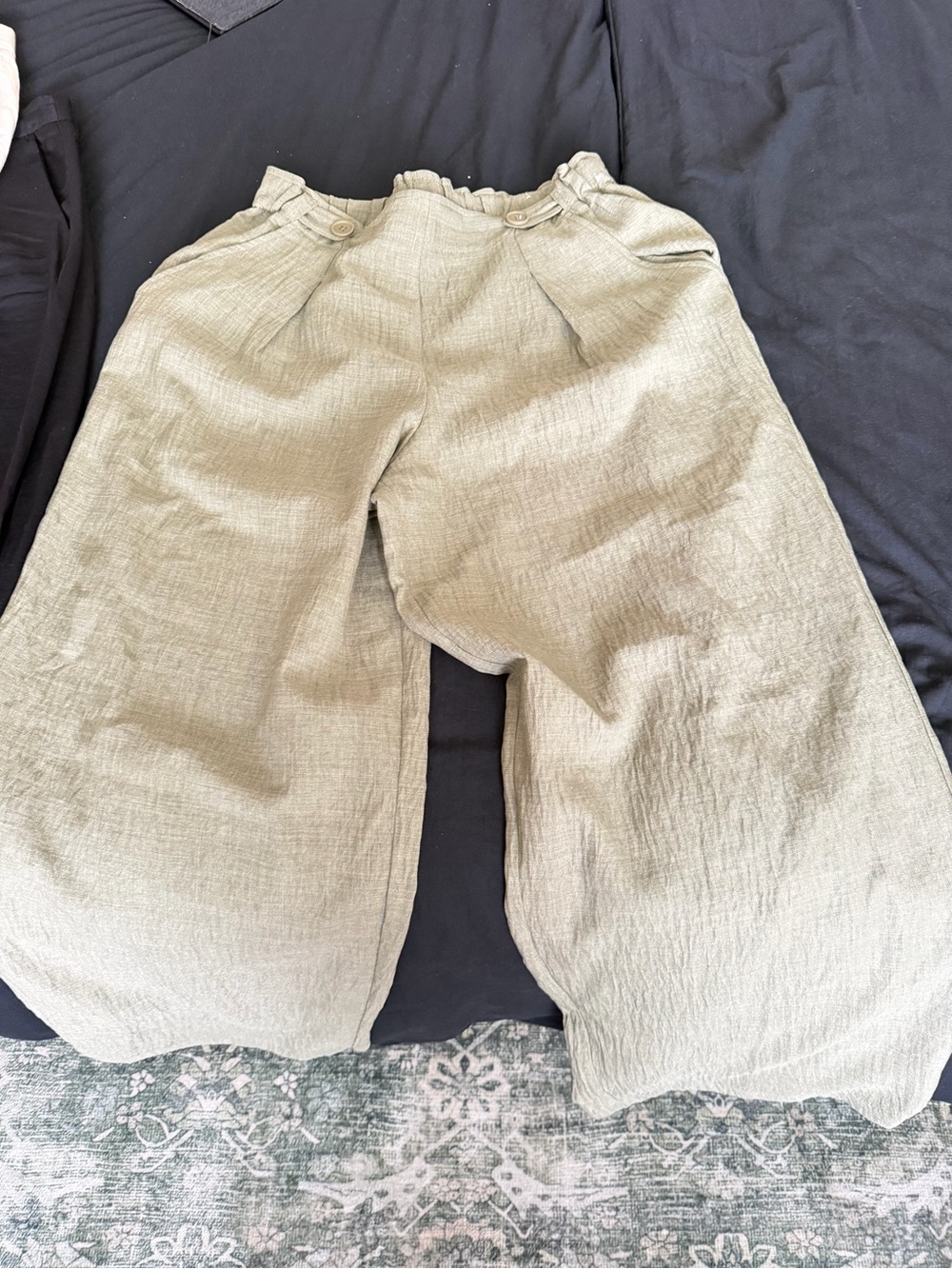 Women’s Max Studio Wide-Leg Linen-Blend Pants in Light Sage and Blue